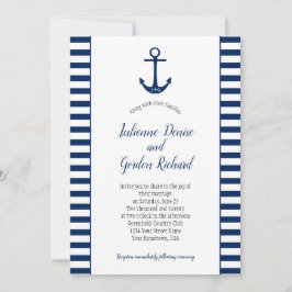 Convite Marinho Blue White Stripes Anchor Casamentos Náuti