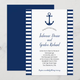 Convite Marinho Blue White Stripes Anchor Casamentos Náuti