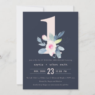 Convite MARINHO BLUSH BLUE FLORAL 1 rua ANO ANIVERSÁRIO
