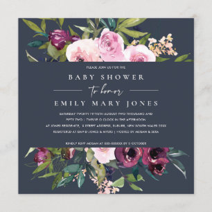 CONVITE MARINHO BLUSH BURGUNDY FLORAL BUNCH CHÁ DE FRALDA