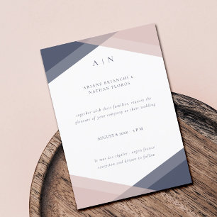 Convite Marinho Blush Modern Monogramas Casamento