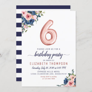 Convite Marinho Blush Rosa do Balão Dourado 6 Blush Aniver