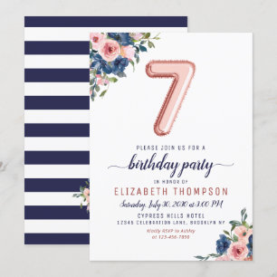 Convite Marinho Blush Rosa do Balão Dourado 7 Blush Aniver