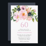 Convite Marinho Blush Watercolor Flowers 60ª Festa de aniv<br><div class="desc">Marinho Blush Watercolor Flowers 60º Convite de aniversário Consulte coleção correspondente em Niche e Nest Store</div>