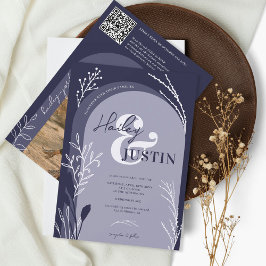 Convite Marinho Boho nomes de fotos azuis script arnês cas