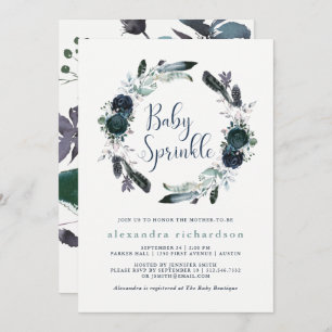 Convite Marinho Boho Peony Floral Wreath Baby Sprinkle