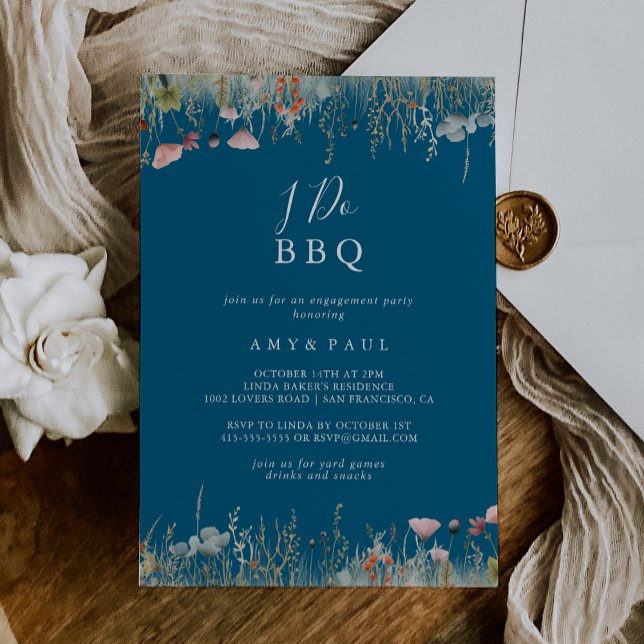 Convite Marinho Boho Wildflower I Do CHURRASCO Festa de no (Criador carregado)