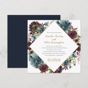 Convite Marinho Borgondy Marsala Dourada Floral Casamento