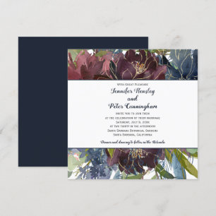 Convite Marinho Borgondy Marsala Dourada Floral Casamento