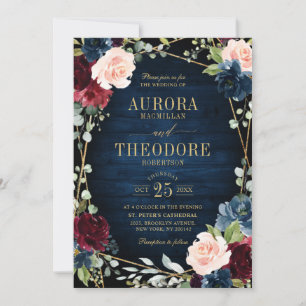 Convite Marinho Borgonha Blush Casamento Geométrico Doura
