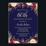 Convite Marinho Borgonha Elegante Floral 60ª Festa de aniv<br><div class="desc">Convites florais mais bonito para a Loja Little Bayleigh!</div>