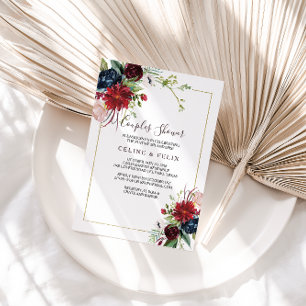 Convite Marinho Borgonha Moderno - Casais Florais Blush Ch