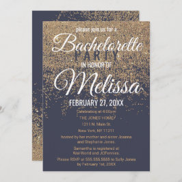 Convite Marinho brilhante Dourado Bachelorette Azul
