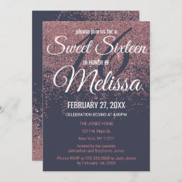 Convite Marinho brilhante Dourado rosa Azul Doce 16