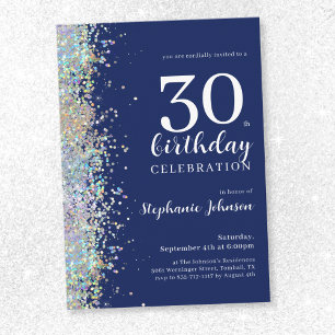 Convite Marinho brilhante elegante aniversário de 30 anos