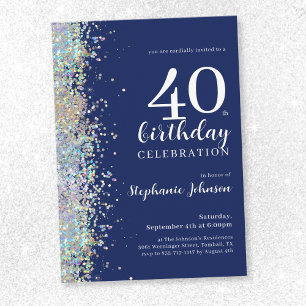 Convite Marinho brilhante elegante aniversário de 40 anos 
