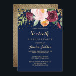 Convite Marinho Burgundy Floral Glitter 60ª Festa de anive<br><div class="desc">Mais Convites de festas de aniversários Florais na loja Little Bayleigh!</div>