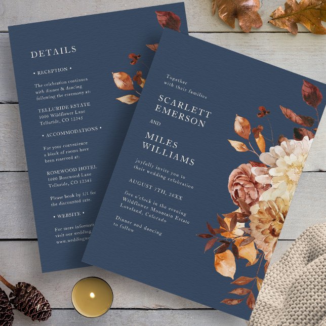 Convite Marinho Cai Tudo Em Um Casamento (Navy Fall All In One Wedding Invitation by Painted Paperie
)