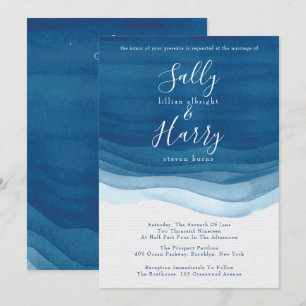 Convite Marinho, Casamento de Ondas de Aquarela Moderna