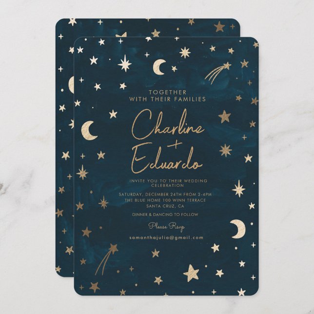 Convite Marinho Celestial Dourado Estrelas Casamento da Lu (Criador carregado)