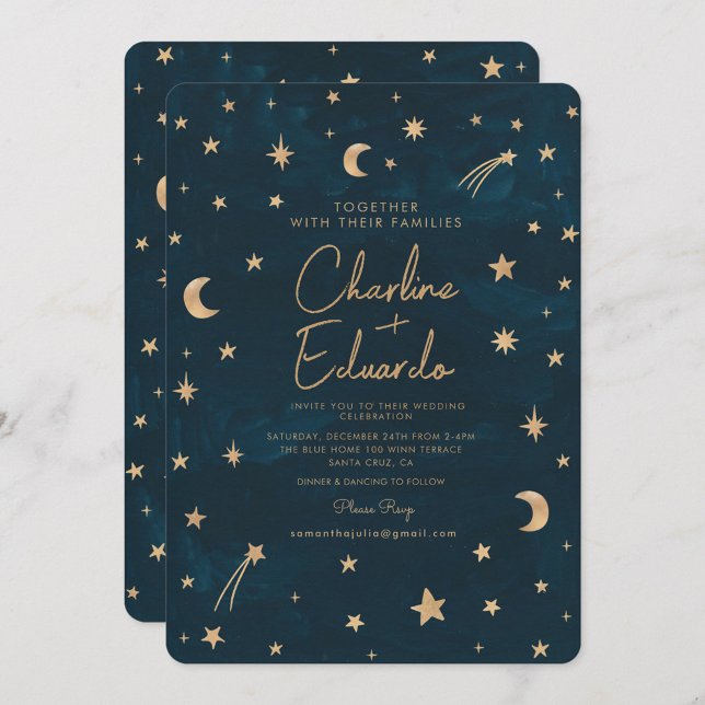 Convite Marinho Celestial Dourado Estrelas Casamento da Lu (Criador carregado)