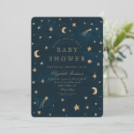 Convite Marinho Celestial Dourado Estrelas Chá de fraldas<br><div class="desc">Marinho de Aquarela Estrelas Douradas Místicas Chá de fraldas de Lua</div>