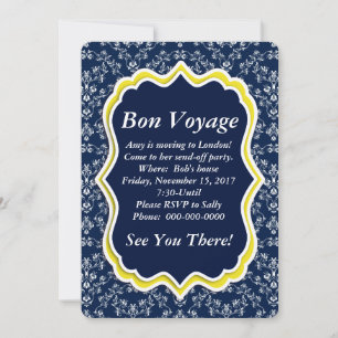 Convite Marinho Chic Damask "Bon Voyage"