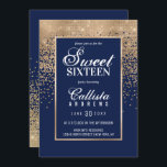 Convite Marinho Chic Dourado Glitter Confetti Foto Sweet 1<br><div class="desc">Este convite formal para fotos do Sweet 16 é inspirado pela paleta de cores moderna e moderna, infundida com estrutura de design chic e glamourosa. É elegante e bonito impressão exibe um confete de gradiente ombre, brilhante e cintilante, com uma borda dourada para enquadrar o texto, sobre um simples fundo...</div>