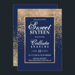 Convite Marinho Chic Dourado Glitter Confetti Foto Sweet 1<br><div class="desc">Este convite formal para fotos do Sweet 16 é inspirado pela paleta de cores moderna e moderna, infundida com estrutura de design chic e glamourosa. É elegante e bonito impressão exibe um confete de gradiente ombre, brilhante e cintilante, com uma borda dourada para enquadrar o texto, sobre um simples fundo...</div>