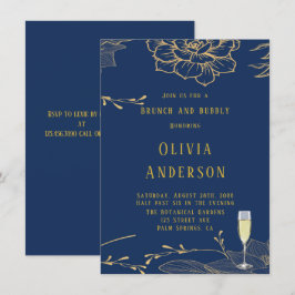 Convite Marinho Clássico Azul Dourado Rachel Brunch e Bubb