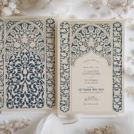Convite Marinho Clássico Casamento Azul & Creme