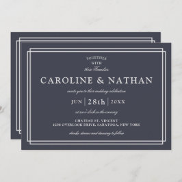 Convite Marinho Clássico Casamento Simples de Quadro Elega