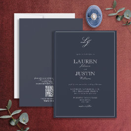 Convite Marinho Clássico Código QR Casamento do Script Azu