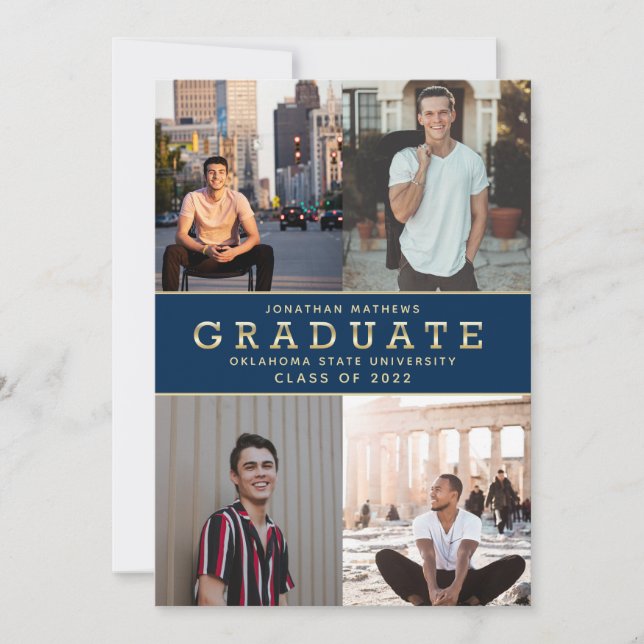 Convite Marinho Clássico Moderno - Graduação de Foto Doura (Frente)