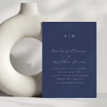 Convite Marinho Clássico Monograma Casamento de Script Azu<br><div class="desc">Monograma minimalista clássico Convite de casamento de tipografia tradicional em azul Marinho</div>