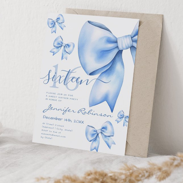 Convite Marinho coquete azul Arco doce 16 (Cute Coquette Navy Blue Bow Sweet 16 Invitation)