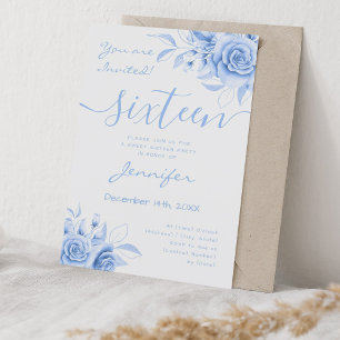 Convite Marinho Coquette Blue Sweet 16 Floral Glam