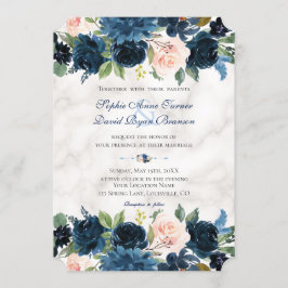 Convite Marinho Cor-de-rosa Azul Floral Bloom Marble Casam
