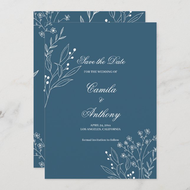 Convite Marinho Corner Floral Boho Wedding (Frente/Verso)