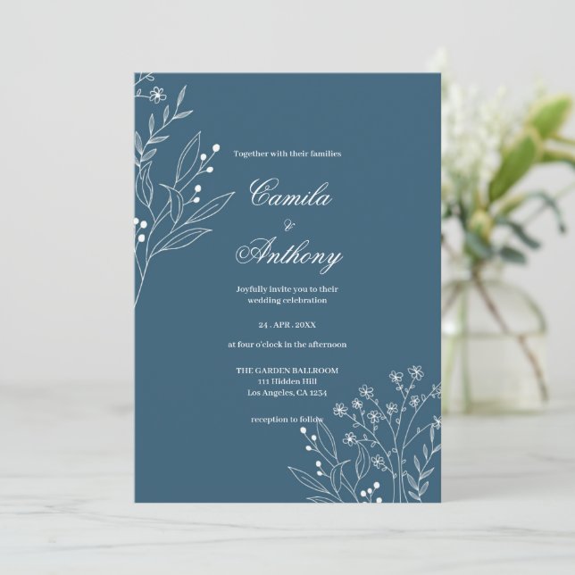 Convite Marinho Corner Floral Boho Wedding (Em pé/Frente)