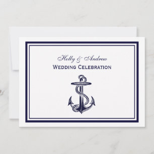 Convite Marinho de Âncora Náutica Azul Frame 2H Casamento