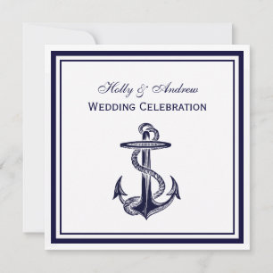 Convite Marinho de Ângulo Náutico Azul Frame 2SQ Casamento