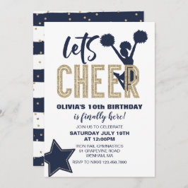 Convite Marinho de animação e Dourado aniversário de alegr