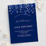 Convite Marinho de aniversário cara de confete azul<br><div class="desc">Um moderno,  elegante e convite. Um fundo azul marinho decorado com confete azul. Personalize e adicione um nome e detalhes. Texto branco.</div>