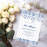 Convite Marinho de aniversário cara de confete branco azul<br><div class="desc">Um moderno,  elegante e convite. Um fundo branco decorado com confete azul. Personalize e adicione um nome e detalhes. Texto azul.</div>