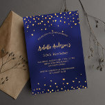Convite Marinho de aniversário corações de ouro azul elega<br><div class="desc">Um fundo azul marinho decorado com ouros. A cor azul é irregular. Personalize e adicione seu nome e detalhes da festa.</div>