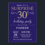 Convite Marinho de aniversário de 30 anos surpresa azul e<br><div class="desc">Convite para aniversário de 30 anos surpresa com Marinho azul e Dourado plano de fundo brilhante. Aniversário Adulto. Homens ou Mulheres no Dia Convidam. Qualquer idade.Para mais personalização,  clique no botão "Personalizar" e use a ferramenta design para modificar este modelo.</div>