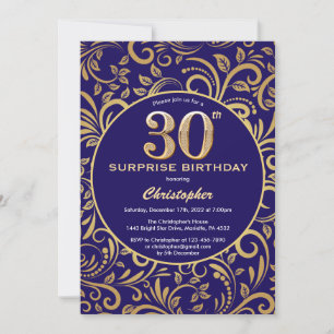 Convite Marinho de aniversário de 30 anos surpresa azul e