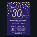 Convite Marinho de aniversário de 30 anos surpresa Blue e<br><div class="desc">Surpreenda o aniversário de 30 anos Invitation com Marinho azul e Dourado fundo de diamante Glitter. Dourada Confetti. Aniversário Adulto. Homens ou Mulheres Aniversário. Para mais personalização,  clique no botão "Personalizar" e use nossa ferramenta de design para modificar este modelo.</div>