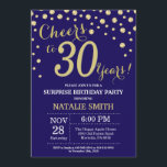 Convite Marinho de aniversário de 30 anos surpresa Blue e<br><div class="desc">Surpreenda o aniversário de 30 anos Invitation com Marinho azul e Dourado fundo de diamante Glitter. Dourada Confetti. Aniversário Adulto. Homens ou Mulheres Aniversário. Para mais personalização,  clique no botão "Personalizar" e use nossa ferramenta de design para modificar este modelo.</div>